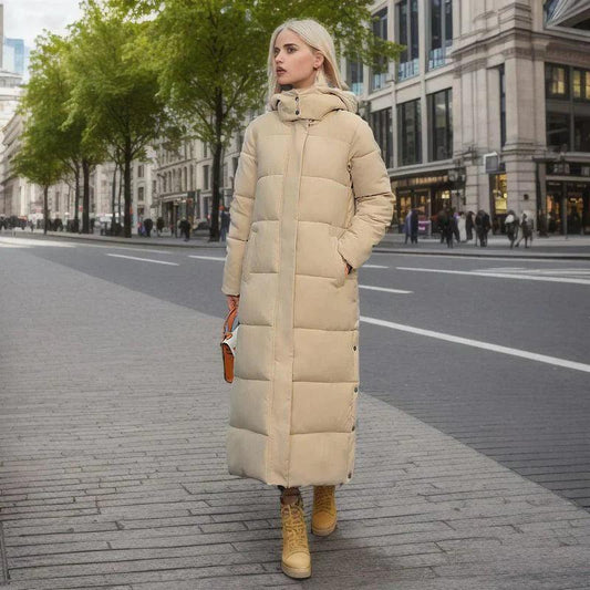 Lange Pufferjas met Zijsplit & Capuchon – Dames Winterjas
