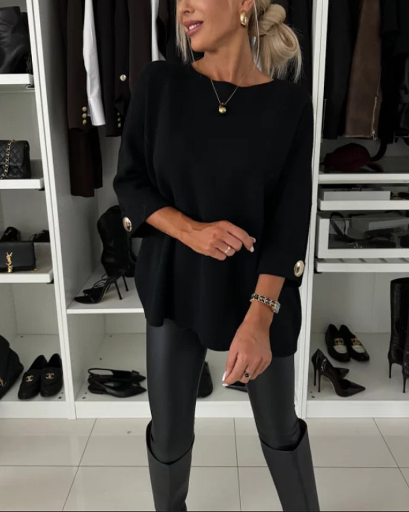 Elegante Gebreide Blouse met Knoopdetail voor Vrouwen