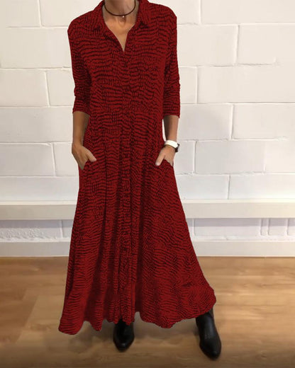 Lisa - Maxi Jurk met Print, Knoopsluiting en Zakken