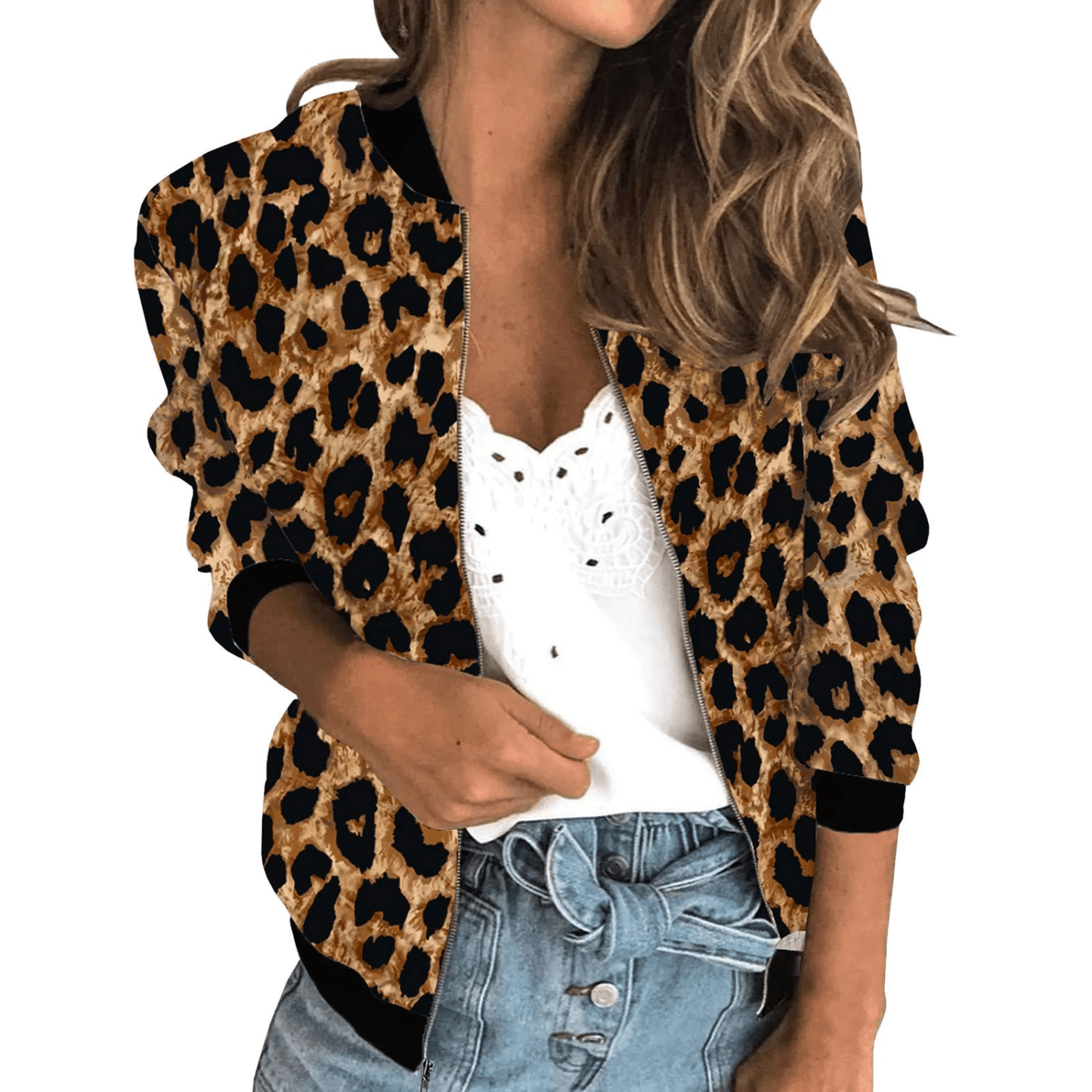 Dames Bomberjack Met Luipaardprint en Ritssluiting