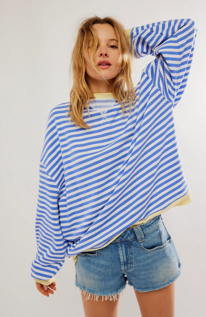Gestreepte Oversized Sweater Voor Vrouwen Met Ronde Hals