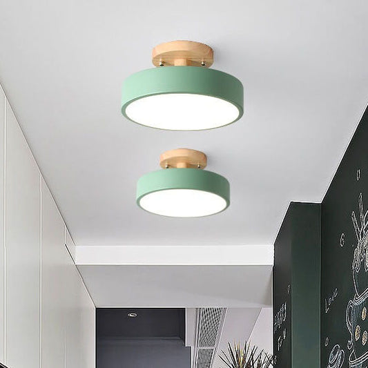 Scandinavische Ronde LED Plafondlamp Met Houten Detail