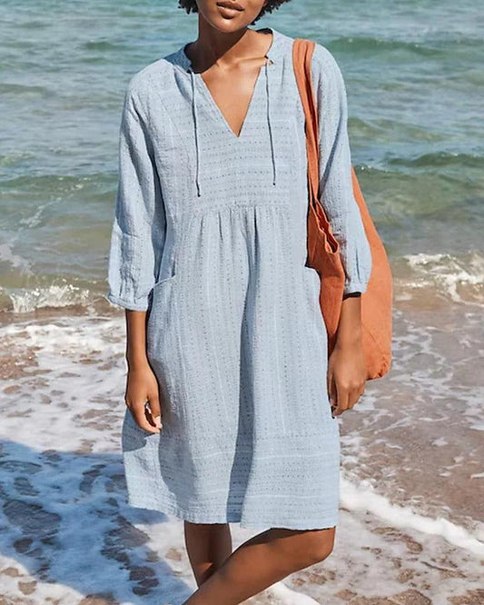 Amaline - Casual Zomerjurk met V-Hals en Touwtjesluiting voor Dames