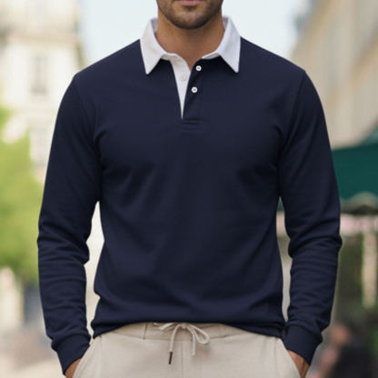 Heren Polo Trui Met Lange Mouwen En Contrasterende Kraag