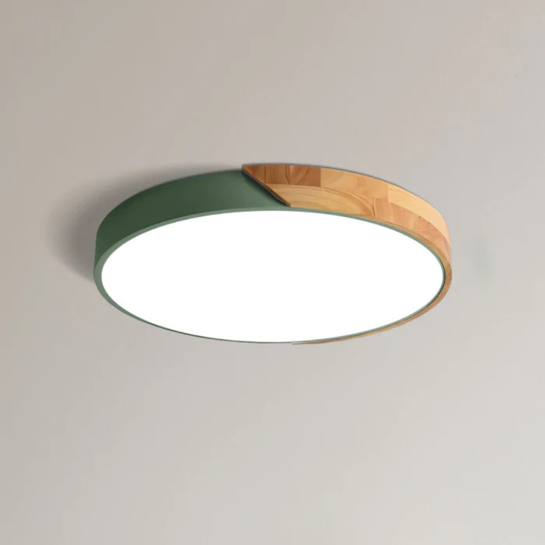 Ronde Scandinavische LED plafondlamp met houten details