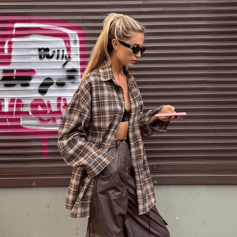 Camille - Oversized Retro Geruit Overhemd voor dames