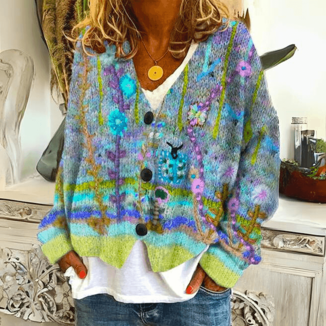 Matilda - Helder gebreid vest met bloemen