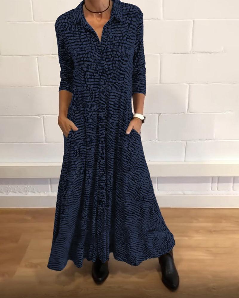 Lisa - Maxi Jurk met Print, Knoopsluiting en Zakken
