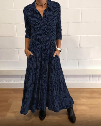 Lisa - Maxi Jurk met Print, Knoopsluiting en Zakken
