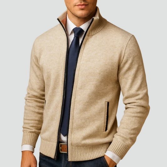 Gebreid Heren Vest Met Ritssluiting en Opstaande Kraag