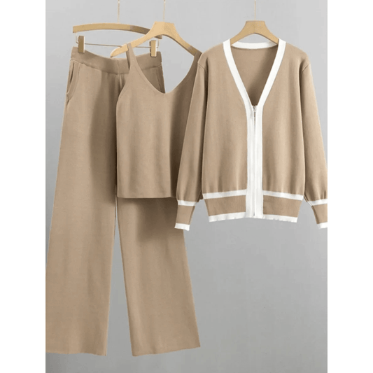 Mia - Driedelige Loungewear Set met Vest en Wijde Broek voor Dames