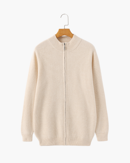 Elegante 3 Delige Gebreide Rits Cardigan Broek en Suède Boots voor Heren