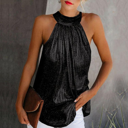 MADALYNN -Zijden Top met Hoge Hals en Kanten Details