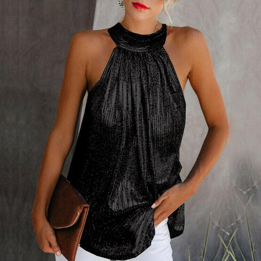 MADALYNN -Zijden Top met Hoge Hals en Kanten Details