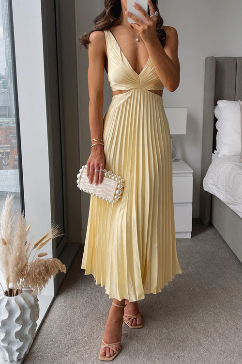 Carla - Geplooide Maxi Jurk met Uitgesneden Taille voor Vrouwen