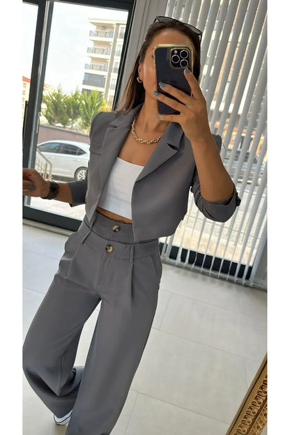 Blazer Set met Pantalon voor Dames Hoge Taille Wijde Pijpen