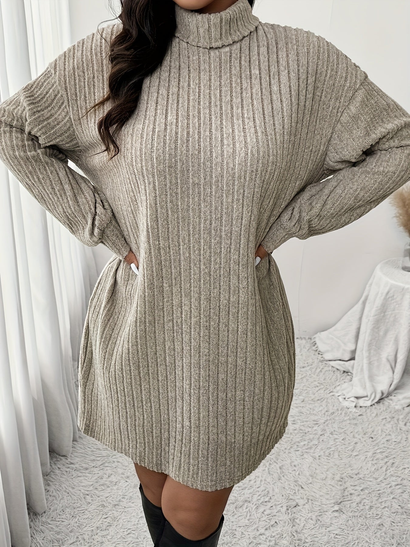 Chique Geribde Mini Sweaterjurk Met Col Voor Vrouwen