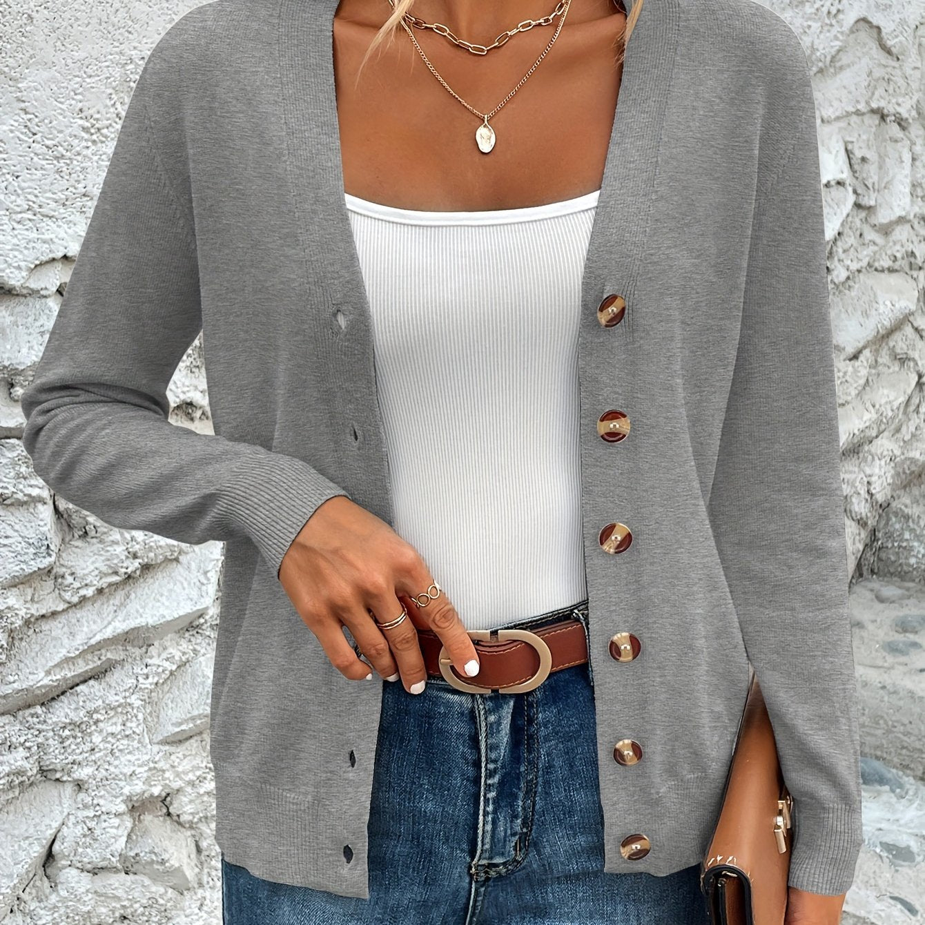Elegant Dames Vest Met Knopen En Lange Mouwen
