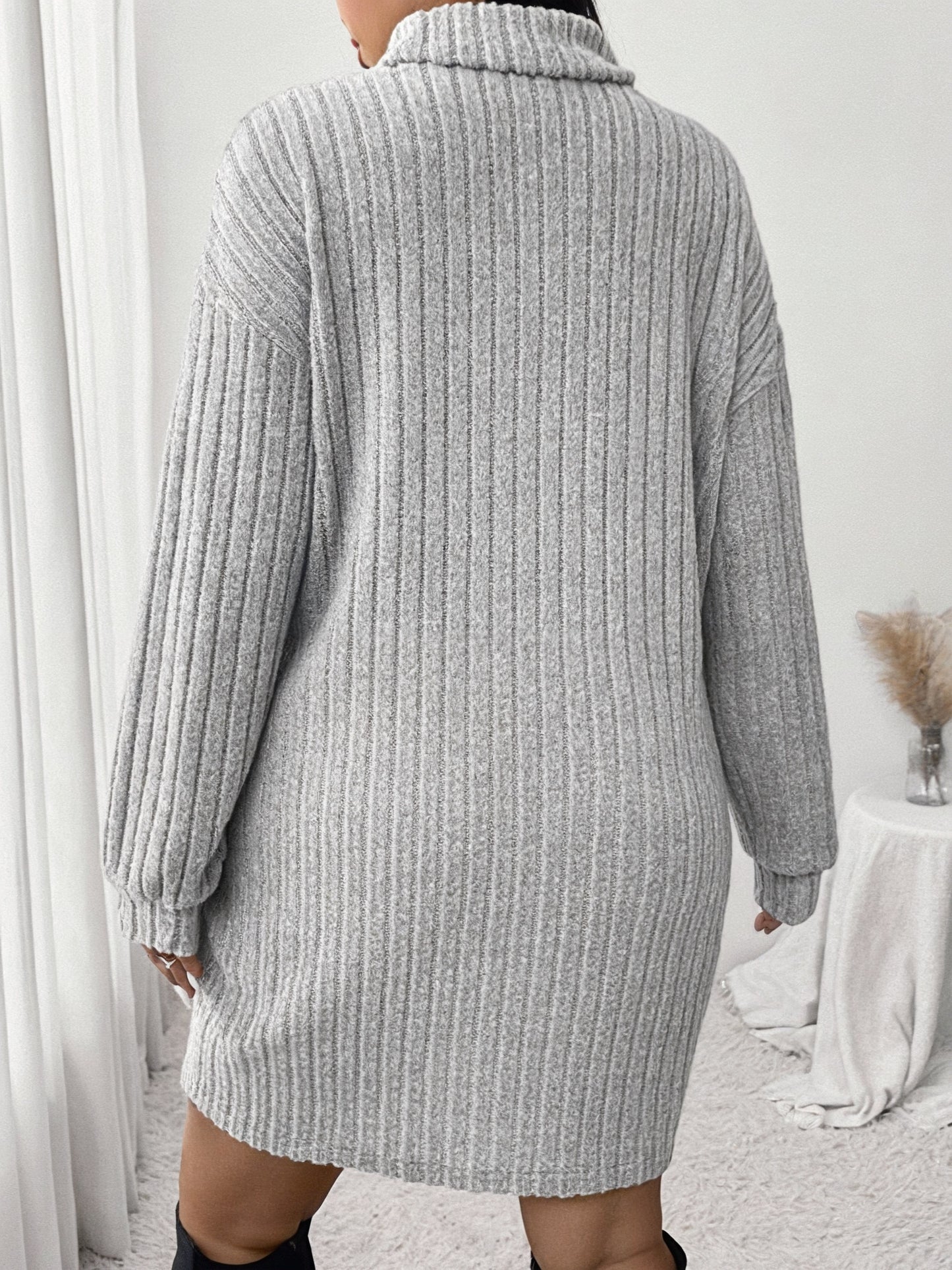 Chique Geribde Mini Sweaterjurk Met Col Voor Vrouwen