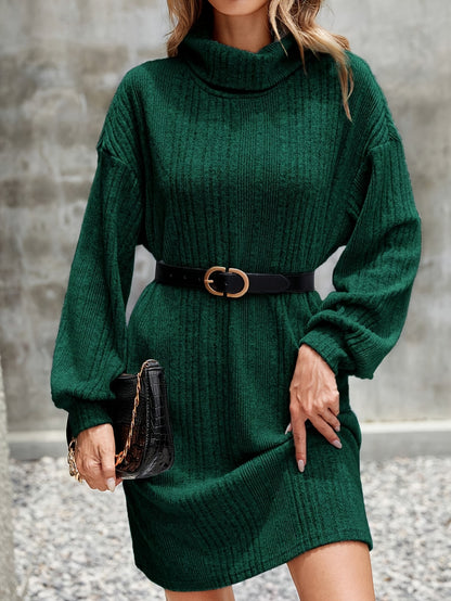 Elegante Warme Dames Mini Sweaterjurk Met Riempje