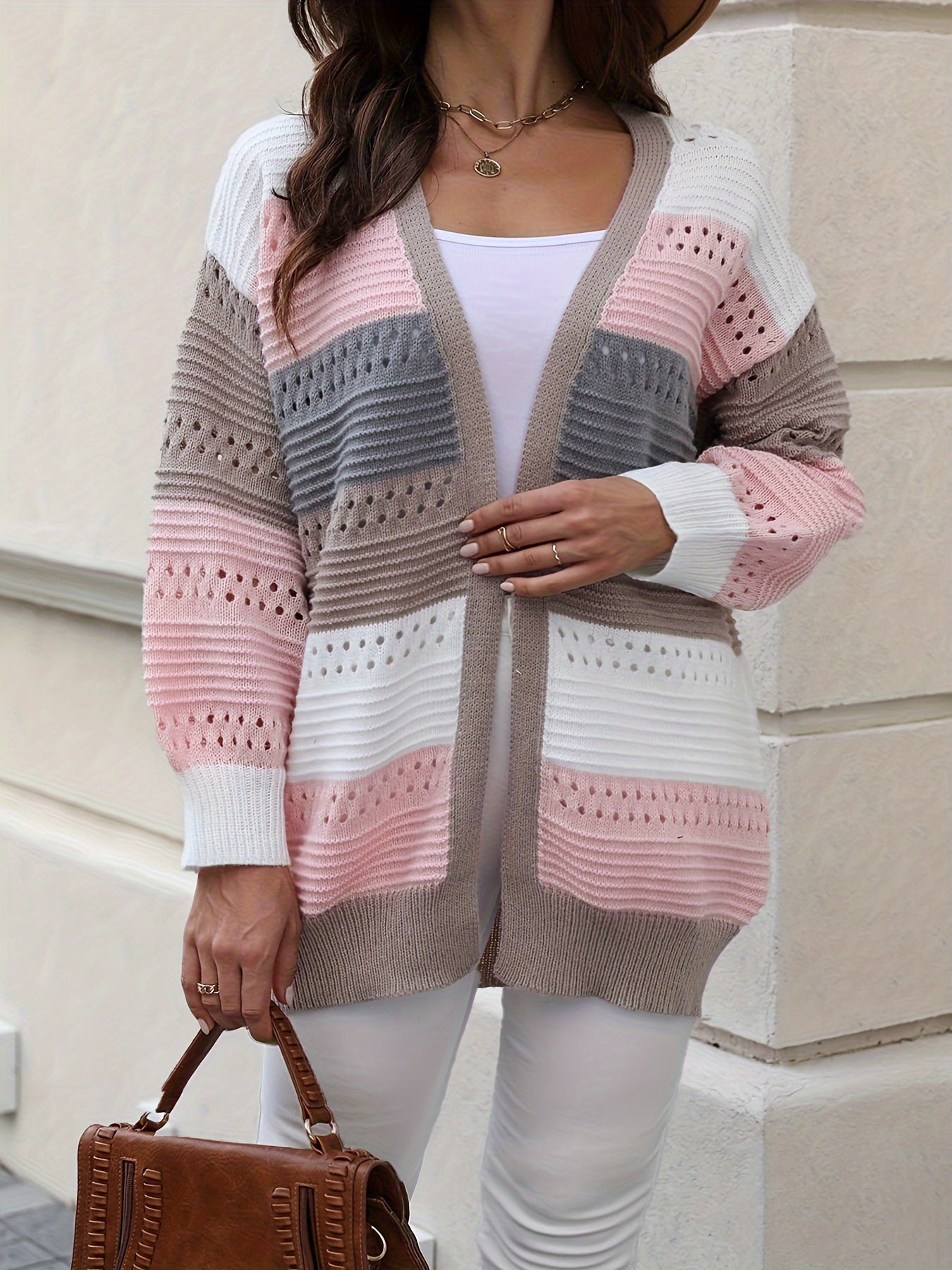 Plus Size Dames Openvallend Opengewerkt Gebreid Vest