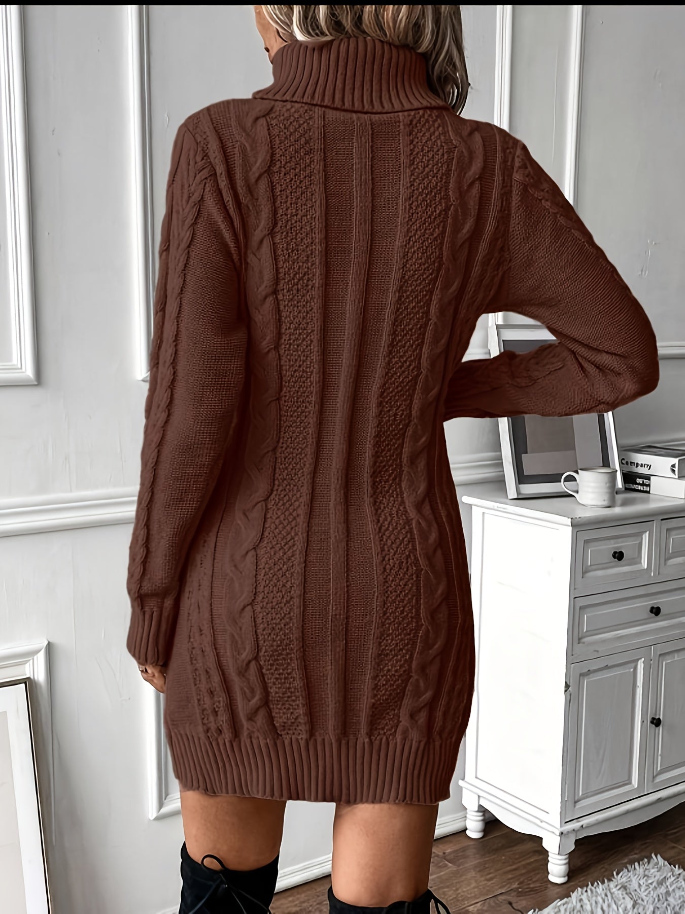 Kabelgebreide Mini Sweaterjurk Met Col Voor Dames Winter