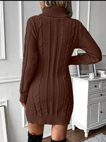 Kabelgebreide Mini Sweaterjurk Met Col Voor Dames Winter