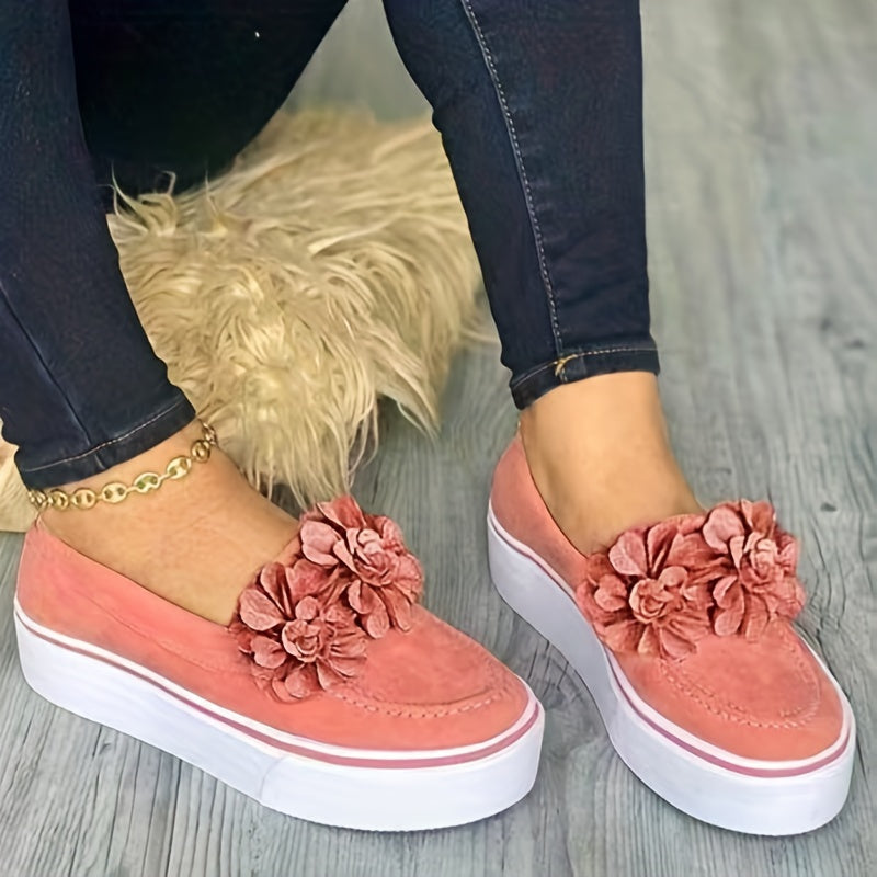 Katerine - Canvas Loafers met Bloemendetail en Plateauzool