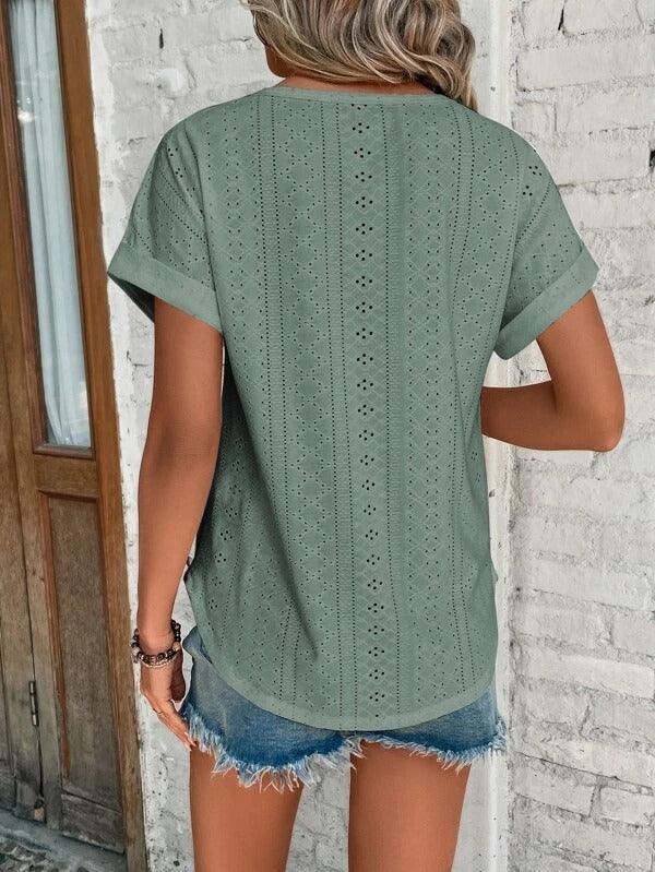 Lily - Broderie T-shirt met Korte Mouwen