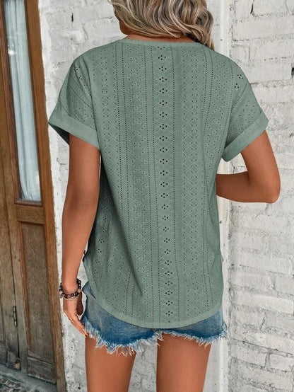 Lily - Broderie T-shirt met Korte Mouwen