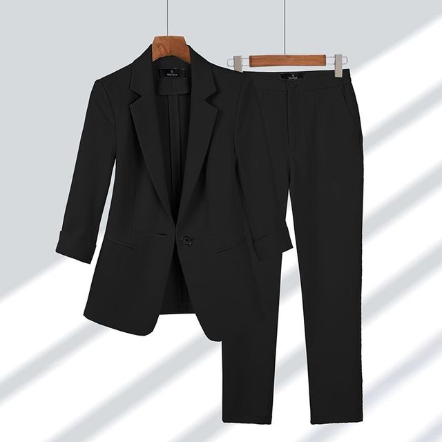 Elegante Getailleerde Dames Blazer Set Met Slim Fit Pantalon