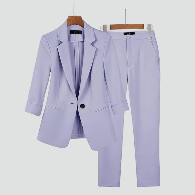 Elegante Getailleerde Dames Blazer Set Met Slim Fit Pantalon
