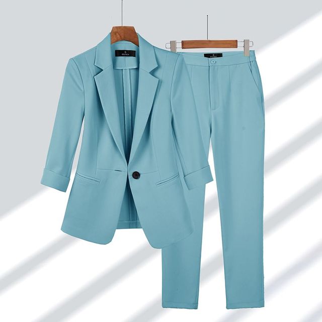 Elegante Getailleerde Dames Blazer Set Met Slim Fit Pantalon