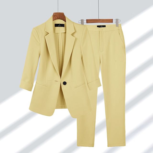 Elegante Getailleerde Dames Blazer Set Met Slim Fit Pantalon