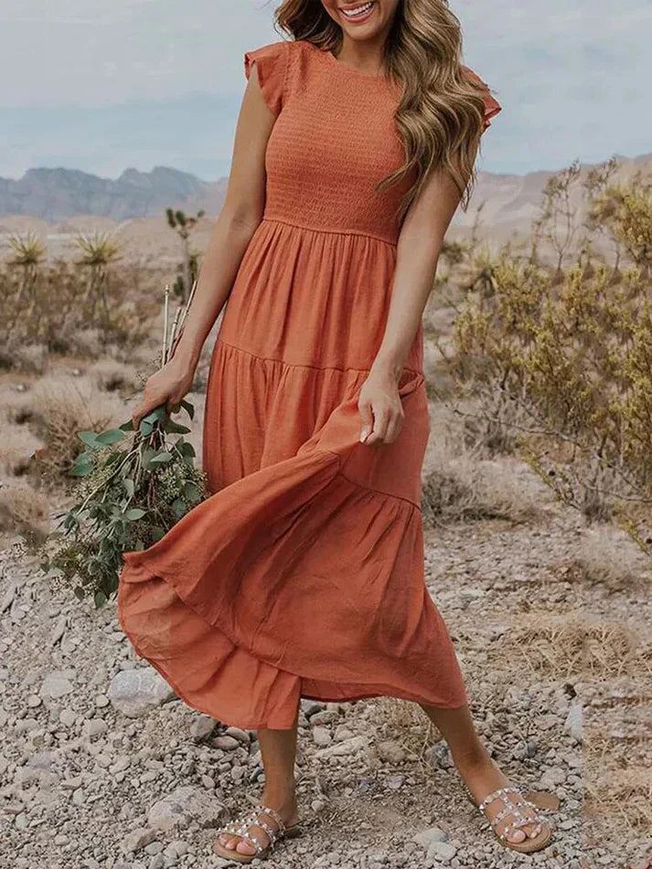 Livia - Midi-jurk met Smocked Top en Ruchesmouwen voor Dames