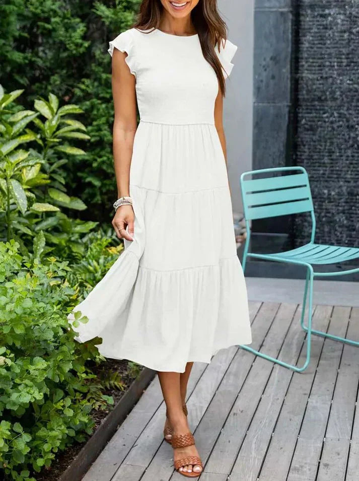 Livia - Midi-jurk met Smocked Top en Ruchesmouwen voor Dames