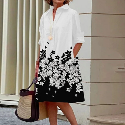 Stijlvolle Midi Jurk Voor Vrouwen Met Overhemdkraag en Zakken