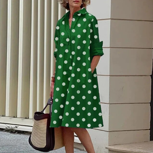 Stijlvolle Midi Jurk Voor Vrouwen Met Overhemdkraag en Zakken