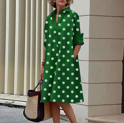 Stijlvolle Midi Jurk Voor Vrouwen Met Overhemdkraag en Zakken