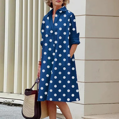 Stijlvolle Midi Jurk Voor Vrouwen Met Overhemdkraag en Zakken