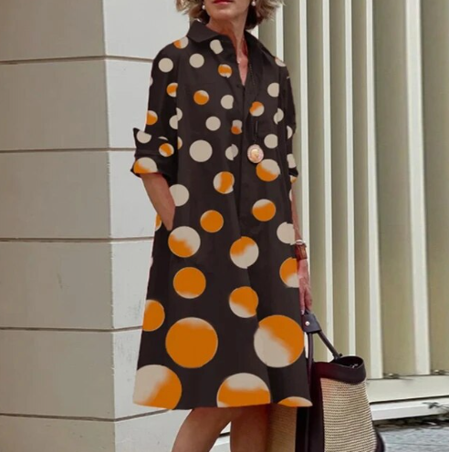 Stijlvolle Midi Jurk Voor Vrouwen Met Overhemdkraag en Zakken