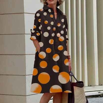 Stijlvolle Midi Jurk Voor Vrouwen Met Overhemdkraag en Zakken