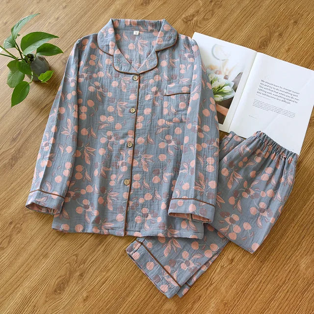 Amandine - Zacht Bloemenknopen Pyjamaset voor Vrouwen