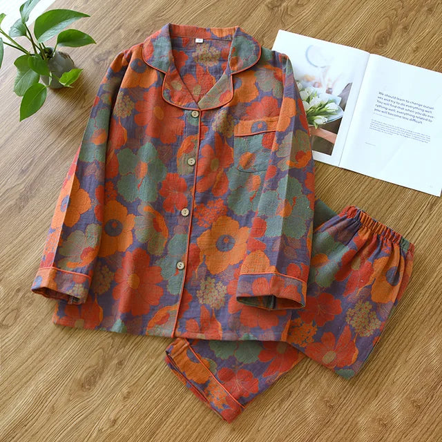 Amandine - Zacht Bloemenknopen Pyjamaset voor Vrouwen