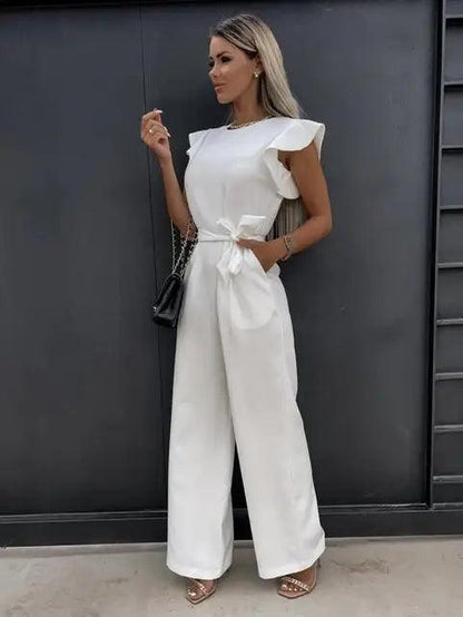 Nina – Jumpsuit met Wijde Pijpen en Getailleerde Pasvorm