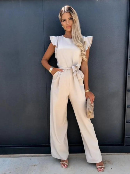 Nina – Jumpsuit met Wijde Pijpen en Getailleerde Pasvorm