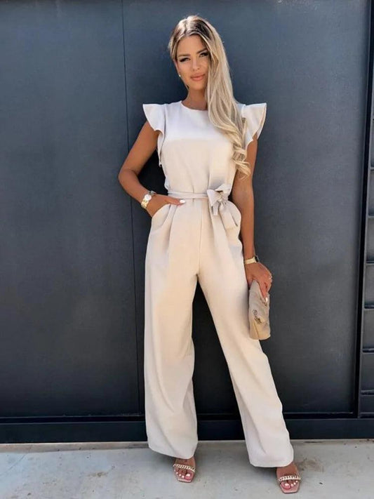 Nina – Jumpsuit met Wijde Pijpen en Getailleerde Pasvorm