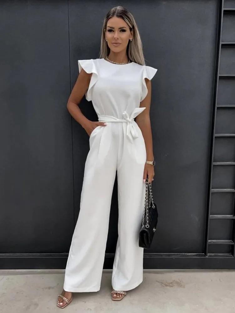 Nina – Jumpsuit met Wijde Pijpen en Getailleerde Pasvorm