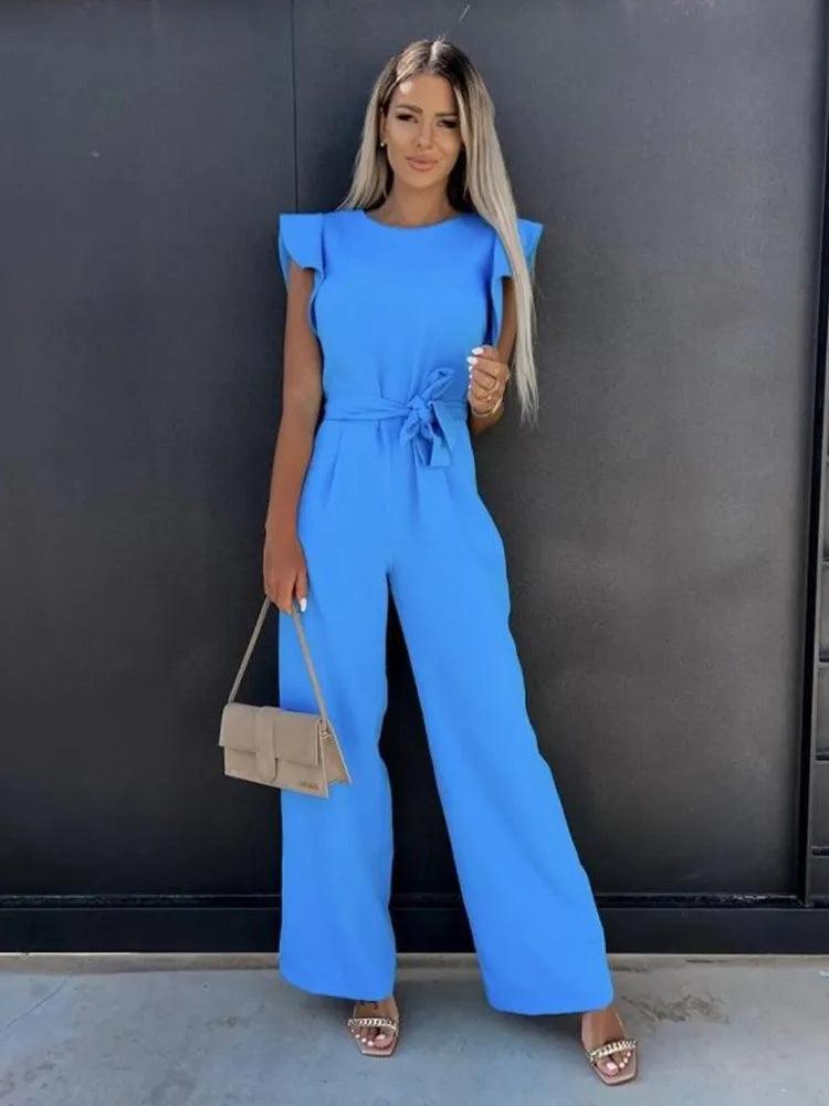 Nina – Jumpsuit met Wijde Pijpen en Getailleerde Pasvorm