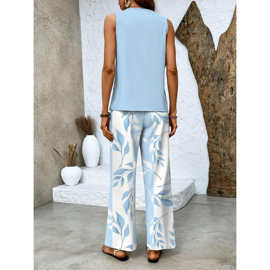 Vrouwen Co ord Set Met Gelaagde Top En Wijde Pantalon